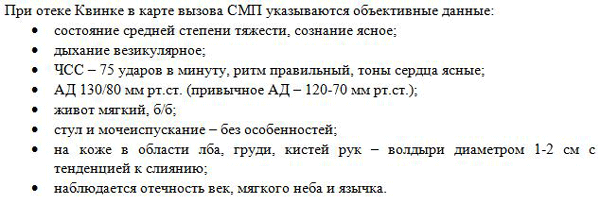 Описание карты вызова скорой помощи при крапивнице